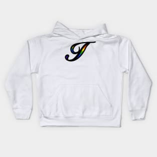 Rainbow Cursive Letter I Kids Hoodie